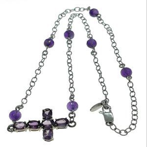 925SS cross charm purple amethyst healing necklace